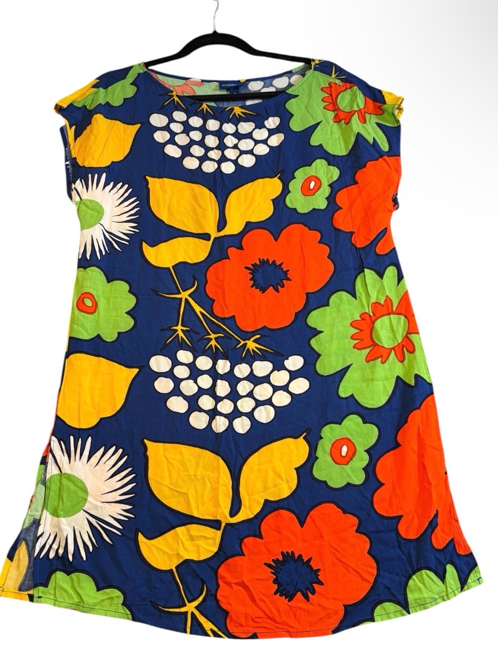 Marimekko x Target Kukkatori Floral Shift Dress Blue Orange Rayon M EUC